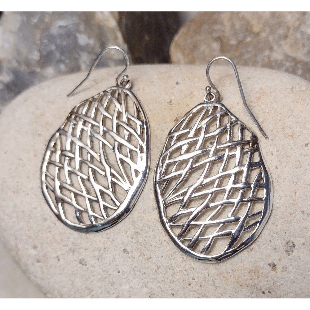 .925 Sterling Silver Woven Modernist Dangle Earrings